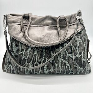 Aimee Kestenberg Green Leather Snakeskin Print Purse Satchel Bag $278 MSRP